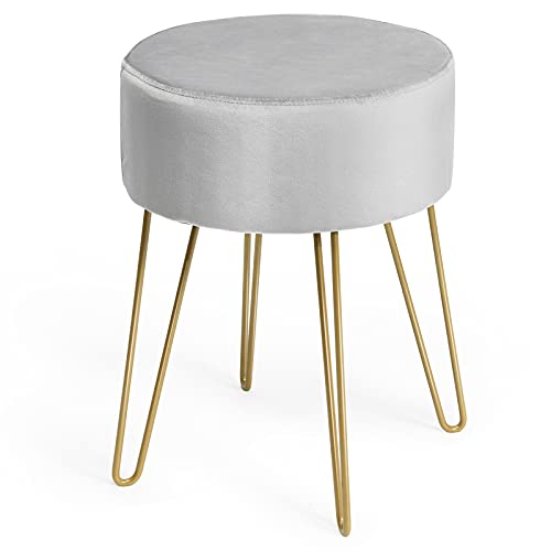 GIANTEX Schminkhocker Samthocker rund, Hocker Schlafzimmer, Fußhocker Sitzhocker mit Metallbeinen, moderner Polsterhocker Ottoman Hocker für Schlafzimmer Wohnzimmer Umkleidekabine (Grau) von GIANTEX
