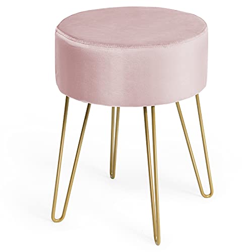 GIANTEX Schminkhocker Samthocker rund, Hocker Schlafzimmer, Fußhocker Sitzhocker mit Metallbeinen, moderner Polsterhocker Ottoman Hocker für Schlafzimmer Wohnzimmer Umkleidekabine (Rosa) von GIANTEX