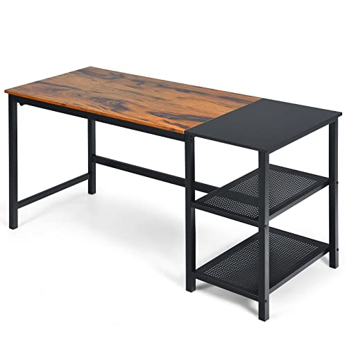 Giantex Schreibtisch Computertisch industriell 150 cm, PC Tisch mit Kopfhörerhaken, Bürotisch Arbeitstisch Ablagefächern, Office Tisch Studiertisch Arbeitsplatz Workstation fürs Büro, Wohnzimmer von Giantex