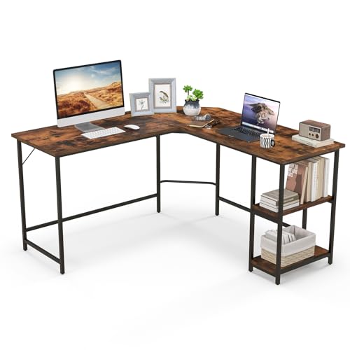 GIANTEX Schreibtisch Eckschreibtisch Computertisch in L-Form PC-Tisch Gaming Tisch Industrial Design Bürotisch Ecktisch Arbeitstisch Winkelschreibtisch für Büro Arbeitszimmer (Dunkelbraun) von GIANTEX