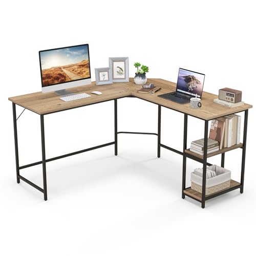 GIANTEX Schreibtisch Eckschreibtisch Computertisch in L-Form PC-Tisch Gaming Tisch Industrial Design Bürotisch Ecktisch Arbeitstisch Winkelschreibtisch für Büro Arbeitszimmer (Hellbraun) von GIANTEX