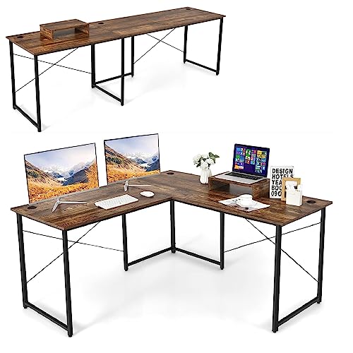 GIANTEX Schreibtisch Eckschreibtisch L-Form Computertisch umkehrbar PC-Tisch mit Monitorständer 2 Kombinationen Computerschreibtisch Winkelschreibtisch Bürotisch Ecktisch Gaming-Tisch (Rustikal Braun) von GIANTEX