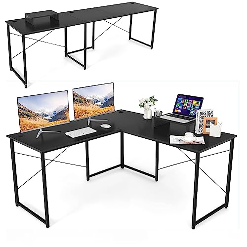 GIANTEX Schreibtisch Eckschreibtisch L-Form Computertisch umkehrbar PC-Tisch mit Monitorständer 2 Kombinationen Computerschreibtisch Winkelschreibtisch Bürotisch Ecktisch Gaming-Tisch (Schwarz) von GIANTEX