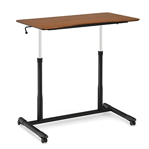 GIANTEX Schreibtisch höhenverstellbar 70-106 cm, Computertisch mit Rollen, Beistelltisch PC Laptoptisch Holz, Arbeitstisch Notebooktisch Stehtisch Steharbeitsplatz für Arbeitszimmer Büro (Braun) von GIANTEX