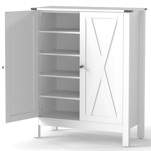 GIANTEX Schuhschrank mit 5 Ebenen & 2 Türen, Holz Schuhregal für den Eingangsbereich, Schmaler Schrank für Schuhen mit Verstellbaren Ablagen & Kippschutzvorrichtungen, 80 x 35,5 x 100,5 cm (Weiß) von GIANTEX