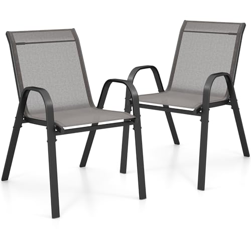 GIANTEX Gartenstühle Stapelbar 2er Set, Stapelstühle aus Textilene & Metall, Gartenstuhl Hochlehner mit Armlehnen, Balkonstuhl Gartensessel 150 kg belastbar, Terrassenstühle Outdoor Stuhl 56x70x84 cm von GIANTEX