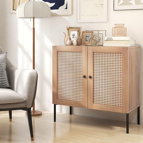 GIANTEX Sideboard Anrichte Kommode, Küchenschrank Buffetschrank Küche mit 2 Türen & verstellbaren Fächern, Buffet Aufbewahrungsschrank aus Holz & Rattan, Beistellschrank 80 cm x 40 cm x 80 cm (Eiche) GIANTEX Sideboard Anrichte Kommode, Küchenschrank Buffetschrank Küche mit 2 Türen & verstellbaren Fächern, Buffet Aufbewahrungsschrank aus Holz & Rattan, Beistellschrank 80 cm x 40 cm x 80 cm (Eiche) von GIANTEX