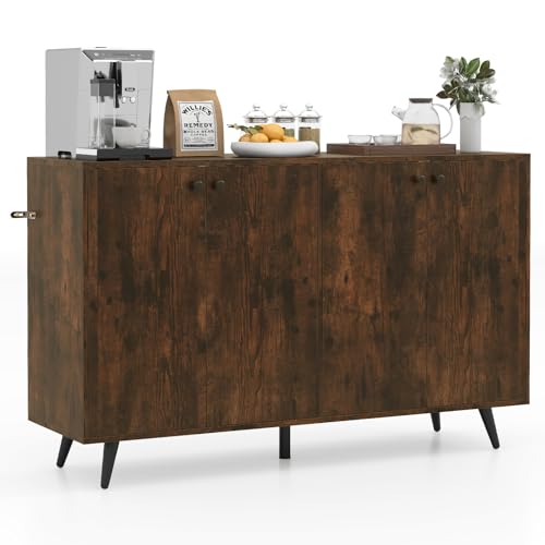 GIANTEX Sideboard Anrichte Kommode, Küchenschrank mit 4 Türen & 5-Fach verstellbare Ablagen, Küchenkommode Anrichteschrank aus Holz, Aufbewahrungsschrank Beistellschrank freistehend 127,5 x 38 x 80 cm von GIANTEX