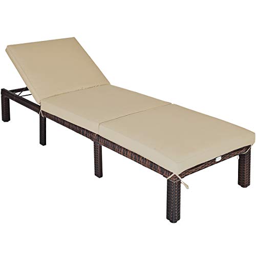 GIANTEX Sonnenliege Rattanstuhl Outdoor, Gartenliege Relaxliege Rattan Liege inkl. Auflage, Terrassenliege Terrassenstuhl mit 6-Fach Verstellbarer Rückenlehne, Liegestuhl Balkonliege 197x66x35 cm von GIANTEX