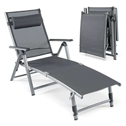 GIANTEX Sonnenliege klappbar Gartenliege, Campingliege Aluminium Strandliege mit Verstellbarer Rückenlehne & Fußteil, Outdoor Liegestuhl Liegesessel mit Kopfkissen, Liege Reiseliege Relaxliege GIANTEX Sonnenliege klappbar Gartenliege, Campingliege Aluminium Strandliege mit Verstellbarer Rückenlehne & Fußteil, Outdoor Liegestuhl Liegesessel mit Kopfkissen, Liege Reiseliege Relaxliege von GIANTEX