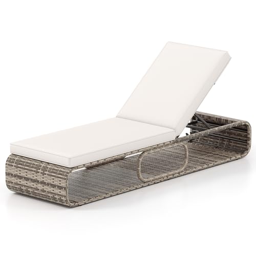 GIANTEX Sonnenliege mit Auflage, Gartenliege mit 7-stufig Verstellbarer Rückenlehne, Rattan Liegestuhl für Pool, Terrasse & Garten, 185 x 65 x 26cm, Relaxliege belastbar bis 180kg von GIANTEX