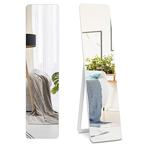 GIANTEX Standspiegel & Hängespiegel in Einem, Ganzkörperspiegel mit Weiß Massivholzrahmen, Garderobenspiegel Flurspiegel Stand-Ankleidespiegel 160x37 cm für Ankleidezimmer, Wohnzimmer von GIANTEX