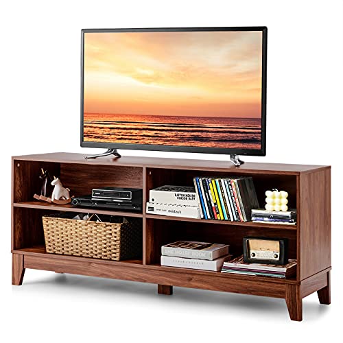 GIANTEX TV-Schrank TV-Board, Fernsehschrank Fernsehtisch mit 4 Fächern, Lowboard für Fernseher bis zu 65 Zoll, TV Kommode Holz, TV Lowboard Sideboard 147 x 40 x 61 cm (Braun) von GIANTEX