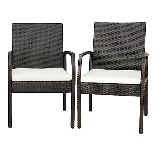 Giantex 2 Stück wetterfeste Rattanstühle, Outdoor-Sessel mit Sitzkissen mit Reißverschluss, 2 bequeme Stühle, für Garten, Terrasse, Terrasse von GIANTEX