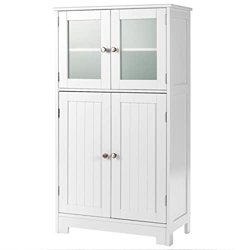 Giantex Badezimmerschrank mit 4 Türen, 3 Ebenen Verstellbar, Holzkommode mit Komfortgriff, geeignet für Toilette, Eingang, Wohnzimmer und Küche, Weiß, 60 x 30 x 109 cm von Giantex