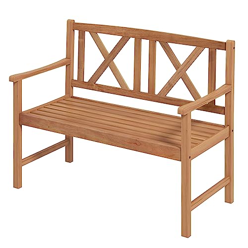 GIANTEX Acacia-Holzbank für 2 Personen, Sitzbank mit Armlehnen, Rückenlehne, stabilem Rahmen, 360 kg Tragkraft, bequemer Gartenstuhl für Terrasse, Garten, natürliche Optik von GIANTEX