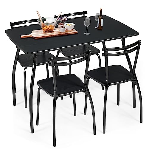 Giantex Esstisch mit 4 Stühlen, Esstisch und 4 Esszimmerstühlen aus Metallrahmen mit gebogener Rückenlehne, ergonomisch, rutschfeste Füße, für Haus, Wohnzimmer, Küche, moderner Stil, Schwarz von GIANTEX