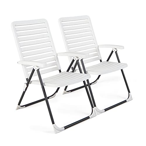 Giantex Klappstuhl mit 7 verstellbaren Positionen, wetterfester PP-Liegestuhl, Liegestuhl, nicht montierbar, für Terrasse, Pool, Terrasse, Weiß (2) von GIANTEX