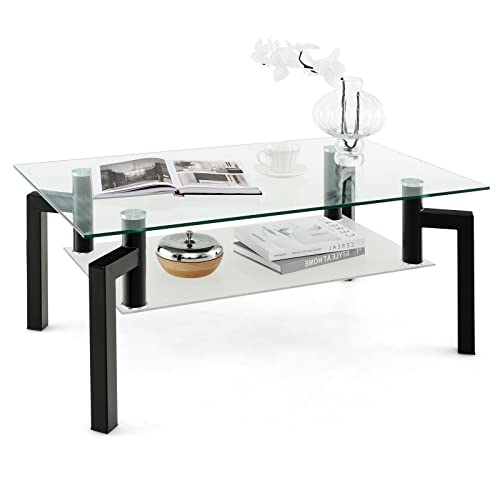 Giantex Rechteckiger Couchtisch mit Hartglasplatte, Beistelltisch mit 2 Ebenen und Metallrohrbeinen, elegantes Design für Wohnzimmer, Balkon, Büro, 100 x 60 x 43 cm, Schwarz Giantex Rechteckiger Couchtisch mit Hartglasplatte, Beistelltisch mit 2 Ebenen und Metallrohrbeinen, elegantes Design für Wohnzimmer, Balkon, Büro, 100 x 60 x 43 cm, Schwarz von GIANTEX