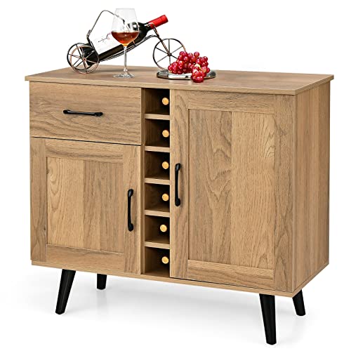 GIANTEX Sideboard Anrichte Kommode, Küchenschrank mit Weinregal für 6 Flaschen, Buffetschrank Küche Barschrank mit 2 Türen & 1 Schublade & verstellbaren Fächern, Buffet Aufbewahrungsschrank 90x40x79cm von GIANTEX