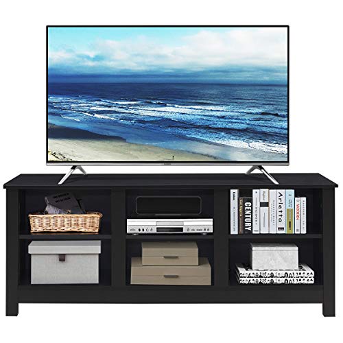 GIANTEX TV-Möbel aus Holz mit 6 Fächern und 4 Beinen, TV-Schrank für Wohnzimmer mit großem Stauraum, 135 x 39,5 x 54 cm, 2 Farben (schwarz) von GIANTEX