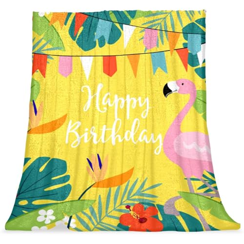 GIAPB Weiche Überwurfdecke für Couch,Decken für Frauen,59x78.7 Zoll,Alles Gute zum Geburtstag Flamingo Blumen Blätter von GIAPB