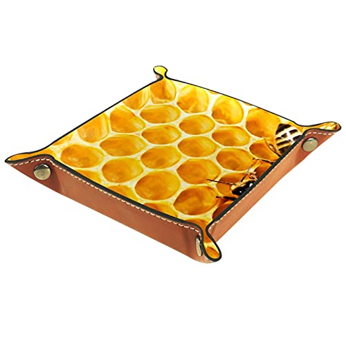 Valet Tray Schreibtisch Aufbewahrungs Organizer,Nachttisch Waschtisch Tablett,Reise Valet Tablett,20.5x20.5cm,Bienenstock und Bienen von GIAPB