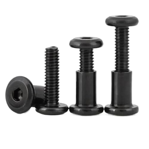 Schrankverbindungsschrauben, M5/6/8 große flache Sechskant-Möbelschraube mit Mutter aus Stahl mit schwarzer Nietverbindungseinsatz-Verbindungshülsenmutter(25mm(l),5pcs M5xL with Nut) von GIAYEU