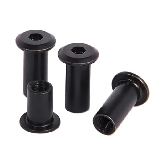 Schrankverbindungsschrauben, schwarzer Cabon-Stahl M3/4/5/6/8 Stahl-Sechskant-Innensechskantkopf Möbel-Nietverbinder Einsatz Verbindungshülsenmutter(M4x10mm (5pcs)) von GIAYEU