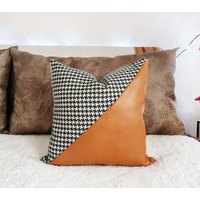 16X16 "' | 40 X cm Brecheisen Muster Und Orange Kunstleder Diagonal Design Kissenbezug/Fröhliche Wohndeko -Boho Vibes-1stk von GIApillow