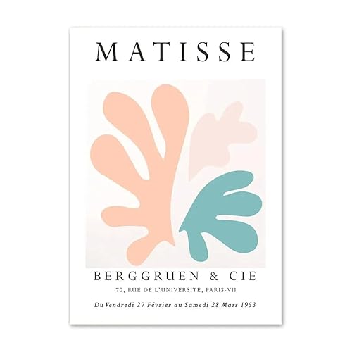GIBOH Matisse rosa grünes Korallenblatt-Poster und Drucke, abstrakte Wandkunst, Pflanzen-Leinwandgemälde, nordische ästhetische Bilder für Heimdekoration, 40 x 60 cm x 1, ohne Rahmen von GIBOH