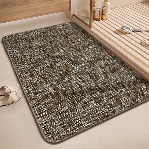 GIBZ Badematte Leinen, Badezimmerteppich rutschfest mit Gummi Waschbar, Weich Saugfähig Badvorleger für Dusche, Badezimmer, Braun, 60 x 40 cm von GIBZ