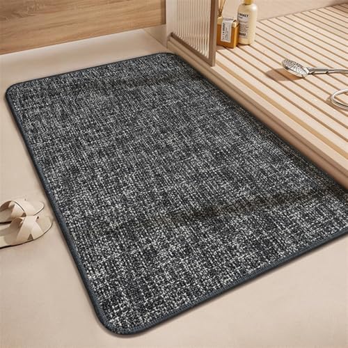 GIBZ Badematte Leinen, Badezimmerteppich rutschfest mit Gummi Waschbar, Weich Saugfähig Badvorleger für Dusche, Badezimmer, Grau, 60 x 40 cm von GIBZ