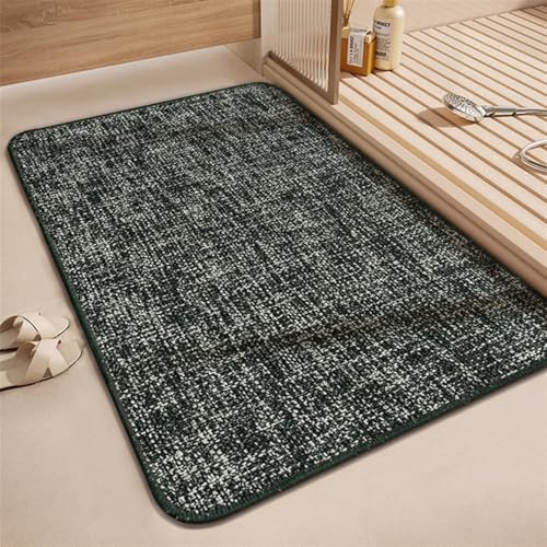 GIBZ Badematte Leinen, Badezimmerteppich rutschfest mit Gummi Waschbar, Weich Saugfähig Badvorleger für Dusche, Badezimmer, Grün, 90 x 60 cm von GIBZ