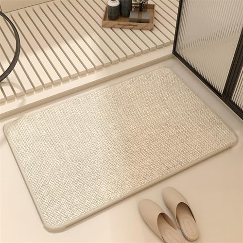 GIBZ Badematte Leinen, Weich rutschfest Badteppich mit Gummi Waschbar, Absorbierende Badvorleger für Bad, Dusche, Badezimmer, Beige, 180 x 45 cm von GIBZ
