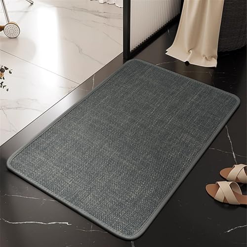 GIBZ Badematte Leinen, Weich rutschfest Badteppich mit Gummi Waschbar, Absorbierende Badvorleger für Bad, Dusche, Badezimmer, Grau, 160 x 140 cm von GIBZ
