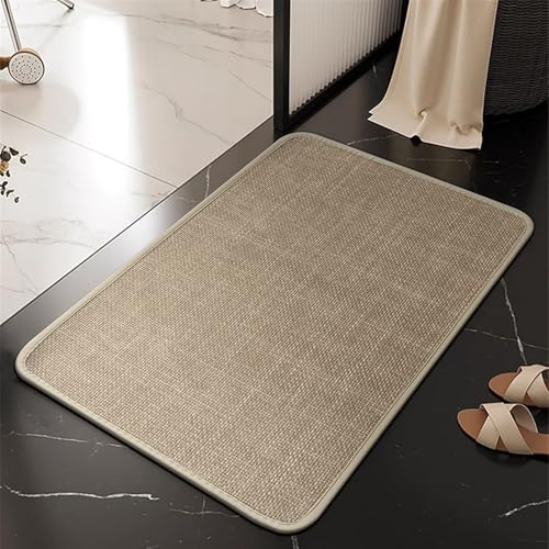GIBZ Badematte Leinen, Weich rutschfest Badteppich mit Gummi Waschbar, Absorbierende Badvorleger für Bad, Dusche, Badezimmer, Khaki, 120 x 45 cm von GIBZ