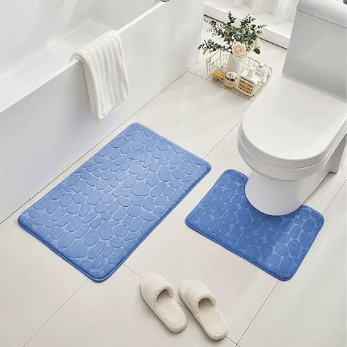 GIBZ Badematte Set 2 Teilig Einfarbig Badezimmerteppiche Korallenvlies Badteppich Saugfähig Weich rutschfest Toilettenmatte Blau 40 * 60CM+U40*50CM GIBZ Badematte Set 2 Teilig Einfarbig Badezimmerteppiche Korallenvlies Badteppich Saugfähig Weich rutschfest Toilettenmatte Blau 40 * 60CM+U40*50CM von GIBZ