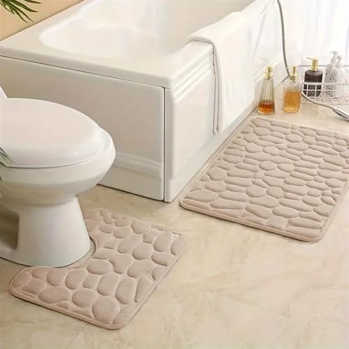 GIBZ Badematte Set 2 Teilig Einfarbig Badezimmerteppiche Korallenvlies Badteppich Saugfähig Weich rutschfest Toilettenmatte Kamel 40 * 60CM+U40*50CM von GIBZ