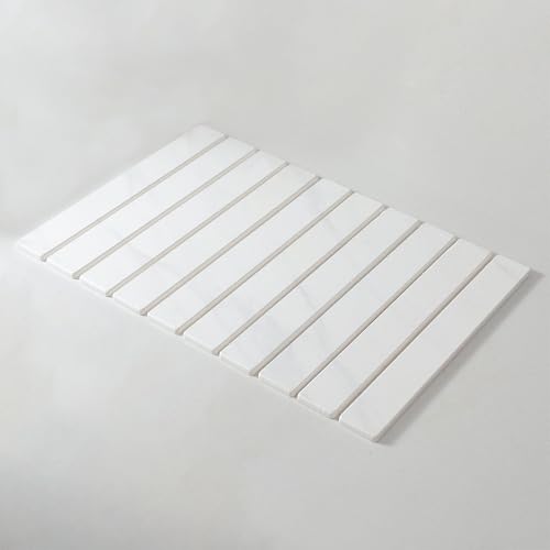 GIBZ Badematte Stein Saugfähige, Badezimmerteppich rutschfest Waschbar, Weich Matte Faltbar für Küche, Dusche, Badezimmer, Weiß Marmor Stil 1, 60 x 39 cm von GIBZ