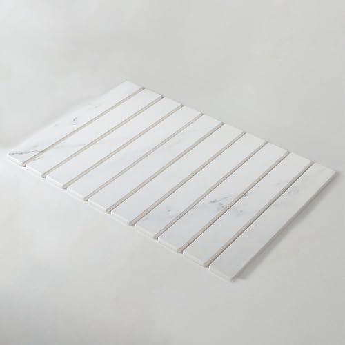 GIBZ Badematte Stein Saugfähige, Badezimmerteppich rutschfest Waschbar, Weich Matte Faltbar für Küche, Dusche, Badezimmer, Weiß Marmor Stil 4, 40 x 30 cm GIBZ Badematte Stein Saugfähige, Badezimmerteppich rutschfest Waschbar, Weich Matte Faltbar für Küche, Dusche, Badezimmer, Weiß Marmor Stil 4, 40 x 30 cm von GIBZ
