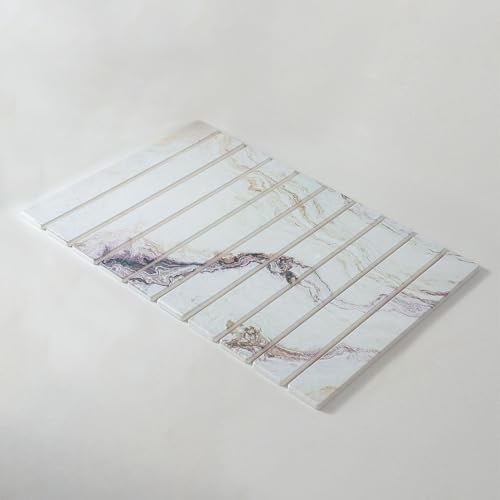 GIBZ Badematte Stein Saugfähige, Badezimmerteppich rutschfest Waschbar, Weich Matte Faltbar für Küche, Dusche, Badezimmer, Weiß Marmor Stil 5, 60 x 39 cm von GIBZ
