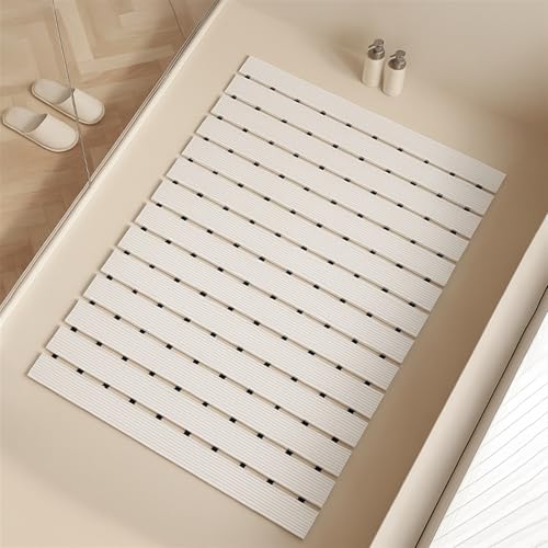 GIBZ Badematte rutschfest, Schnelltrocknend Duschmatte Waschbar, Faltbar Badvorleger für Badezimmer, Dusche, Badewanne, Küche, Weiß, 120 x 61 cm von GIBZ