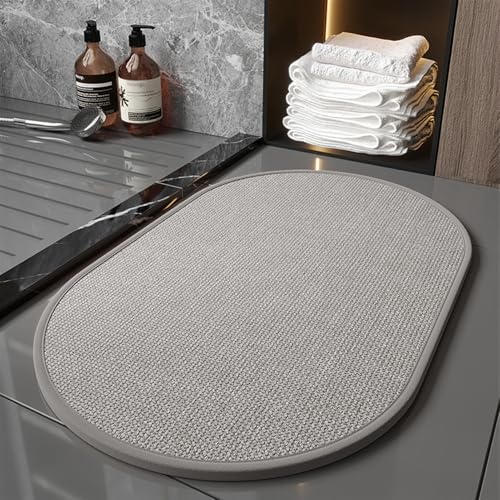 GIBZ Badematte rutschfest, Weich Saugfähig Badezimmerteppich Absorbierende, Waschbar Badvorleger für Badezimmer Dusche Küche, Grau-Oval, 60 x 40 cm von GIBZ