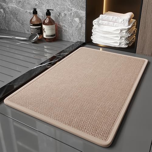 GIBZ Badematte rutschfest, Weich Saugfähig Badezimmerteppich Absorbierende, Waschbar Badvorleger für Badezimmer Dusche Küche, Khaki, 60 x 40 cm von GIBZ