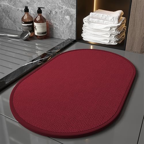 GIBZ Badematte rutschfest, Weich Saugfähig Badezimmerteppich Absorbierende, Waschbar Badvorleger für Badezimmer Dusche Küche, Rot-Oval, 80 x 50 cm von GIBZ