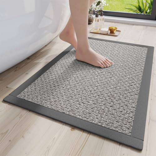 GIBZ Badematte rutschfest Leinen, Weich Badvorleger Saugfähige mit Gummi, Waschbar Badteppich für Badezimmer Dusche Badewanne, Grau, 90 x 60 cm GIBZ Badematte rutschfest Leinen, Weich Badvorleger Saugfähige mit Gummi, Waschbar Badteppich für Badezimmer Dusche Badewanne, Grau, 90 x 60 cm von GIBZ