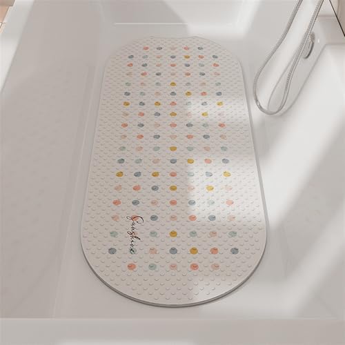 GIBZ Badematte rutschfest Oval, Badezimmerteppich mit Saugnäpfen Waschbar, Weich Duschmatte für Dusche, Badewanne, Badezimmer, Weiß Stil 1, 100 x 40 cm von GIBZ