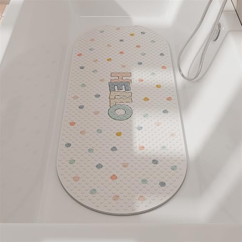 GIBZ Badematte rutschfest Oval, Badezimmerteppich mit Saugnäpfen Waschbar, Weich Duschmatte für Dusche, Badewanne, Badezimmer, Weiß Stil 2, 100 x 40 cm von GIBZ