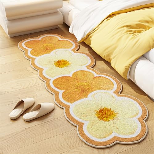 GIBZ Blumen Teppich, Weiche Flauschiger Teppiche für Wohnzimmer Schlafzimmer, Moderner rutschfest Carpet Waschbare Matte, Gelb, 60 x 200 cm von GIBZ